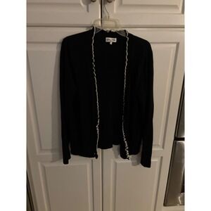Sport Haley Black Cardigan Sweater Womens Size L Ruffled Trim Button Front